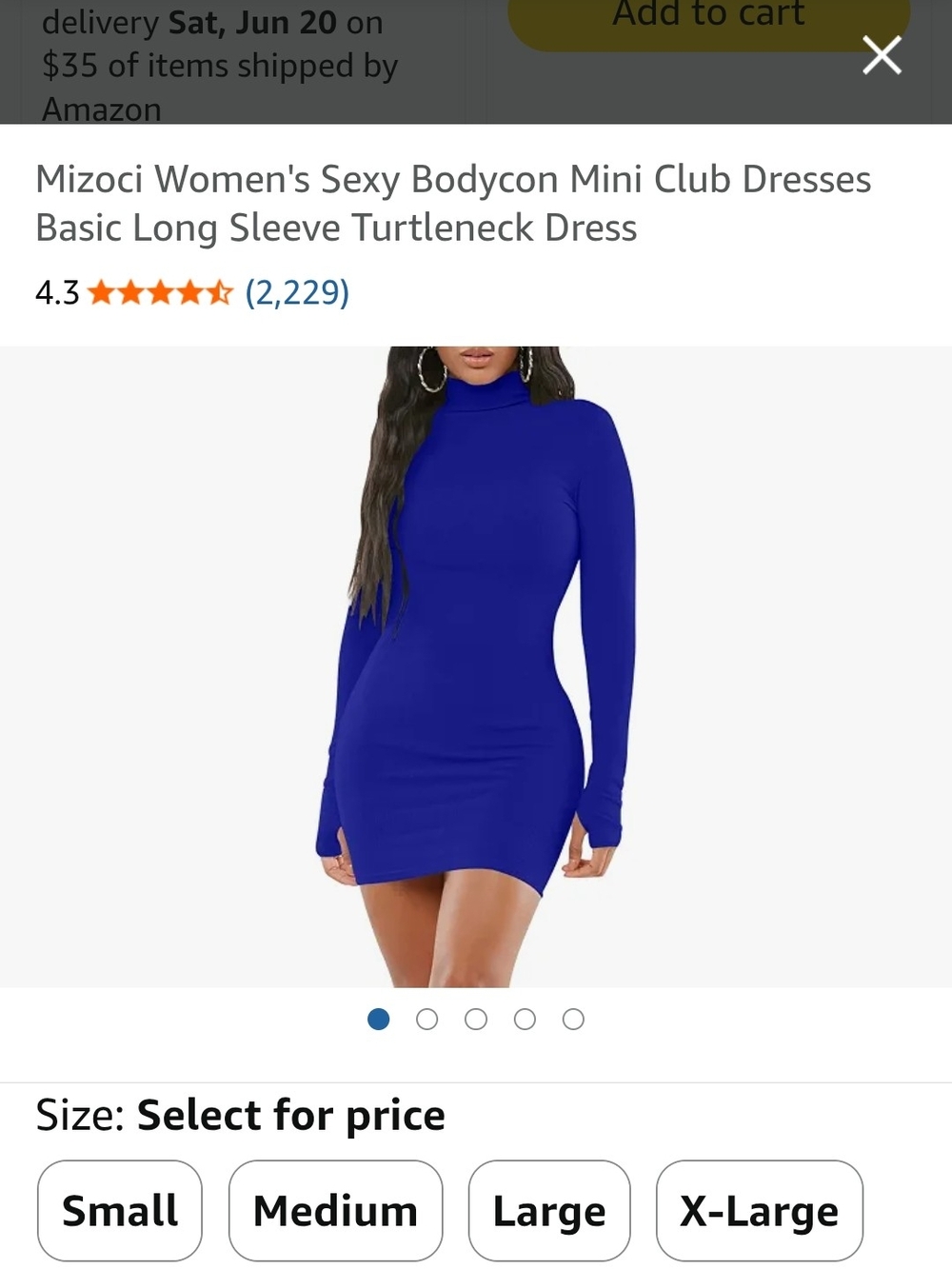 Royal Blue Long-Sleeve Bodycon Turtleneck Dress
